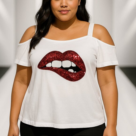 Sassi Rebel Tops - Sassi Rebel Plus size cold shoulder t-shirt